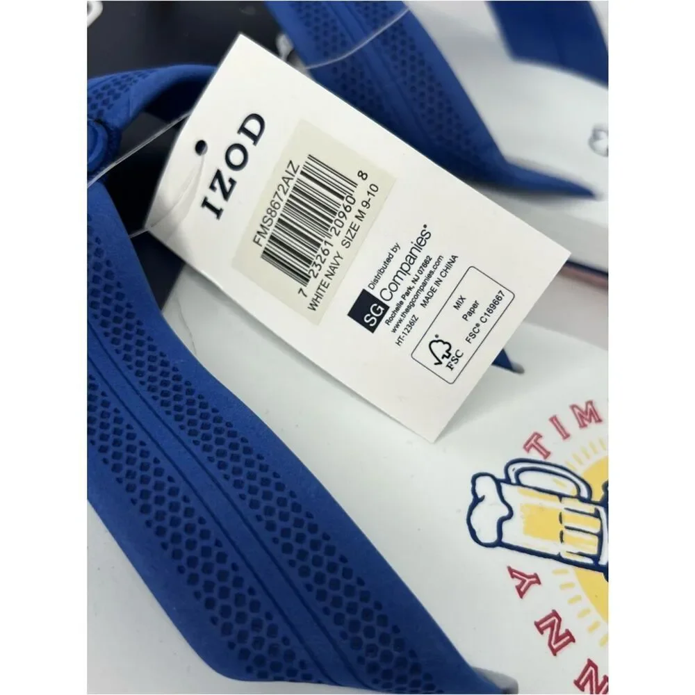 New Izod White Blue Strap Patriotic Dog Graphic Men’s Flip Flops Various Sizes